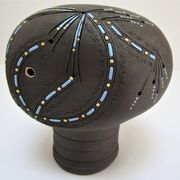 Anthropomorphic candle holder, scarified ceramic, stamped design