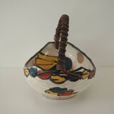 Vintage Artisan Japanese Ceramic Bowl With Woven Handle