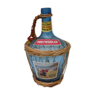 Dame Jeanne 2L verre bleu et osier