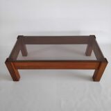 Vintage coffee table in solid elm and smoked graphit from the years 70