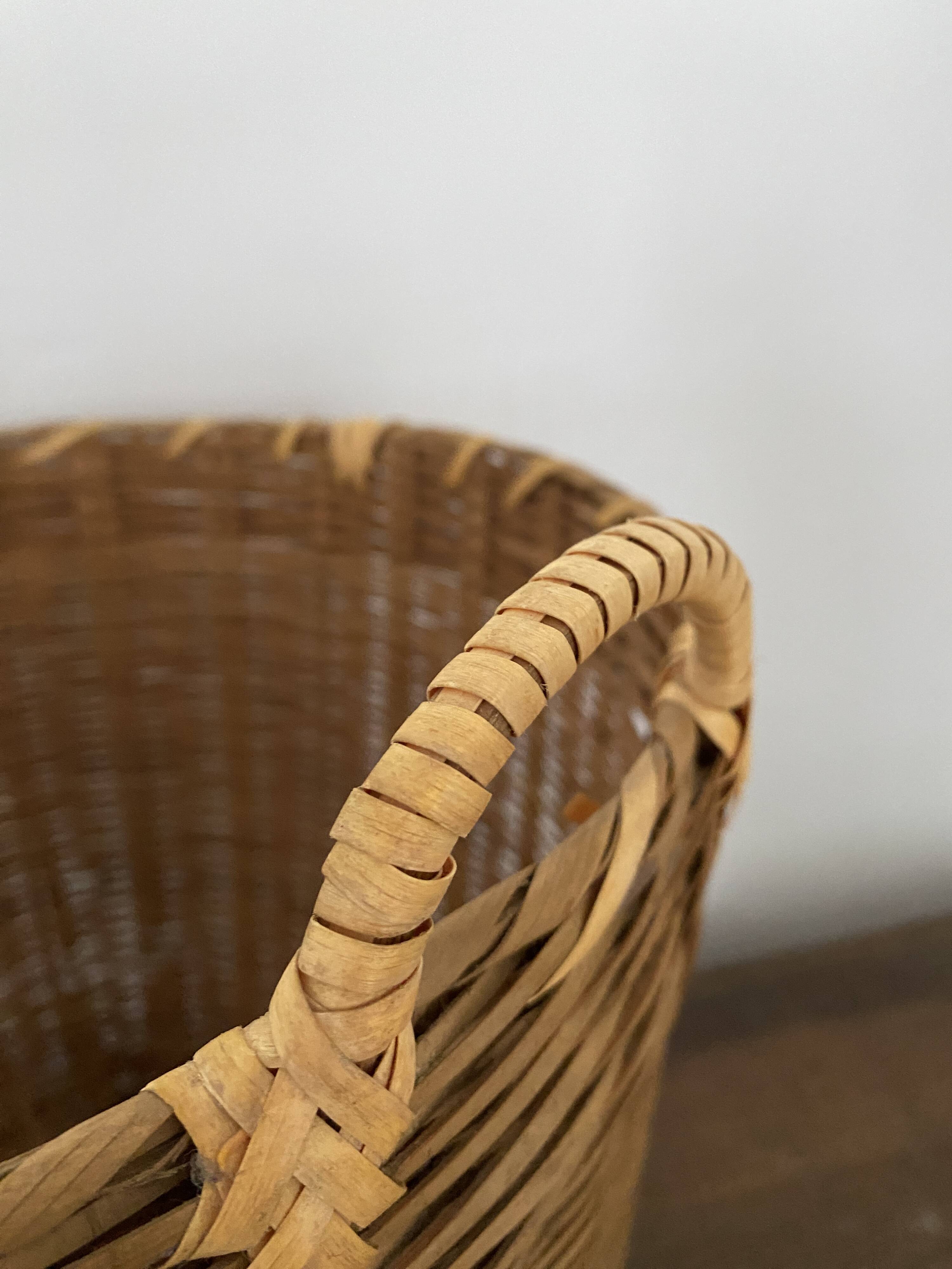 Basket, vintage bamboo laundry basket, toy basket, storage basket