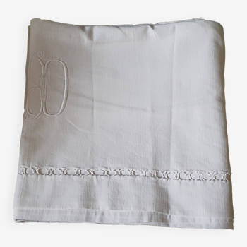 Old hand-embroidered linen sheet