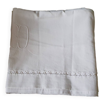 Old hand-embroidered linen sheet