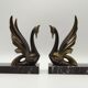 French Art Deco Bronzed Effect Spelter Swan Book Ends Black Marble Base