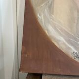 Tableau peinture huile toile portrait femme robe dentelle xixème 19ème merl