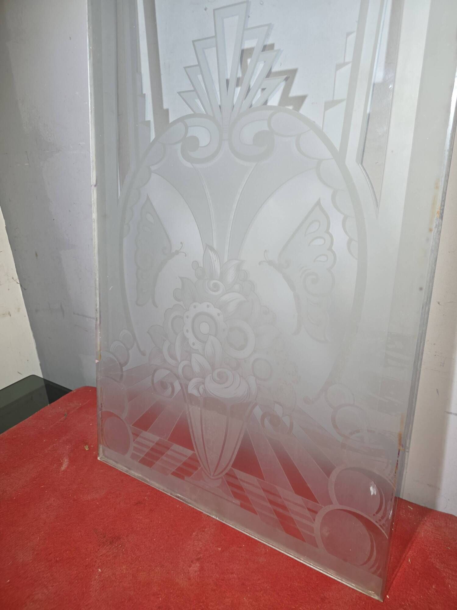 Art Deco engraved glass door panel