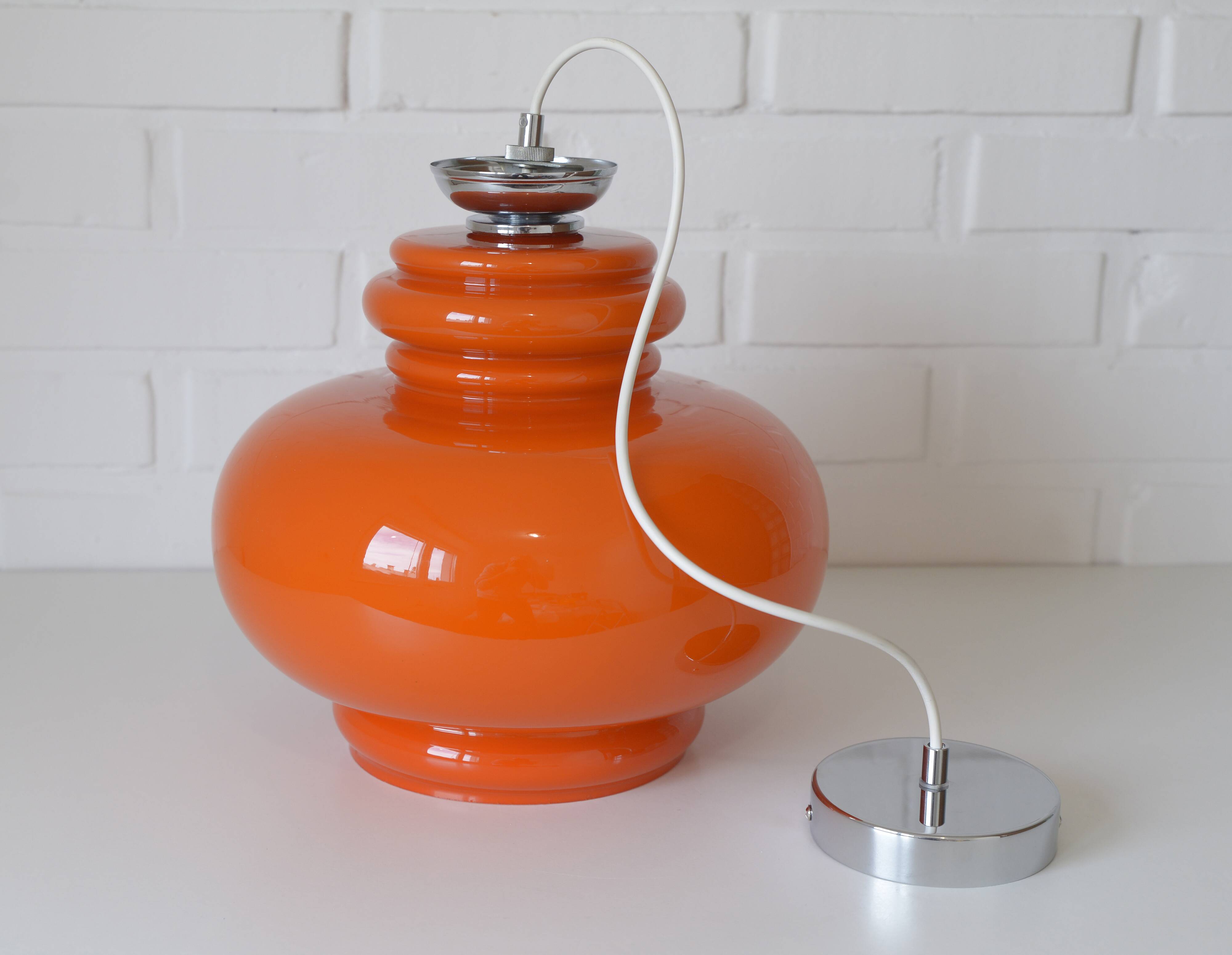 Vintage Orange Glass Pendant Light: Mid-Century Modern Hanging Lamp