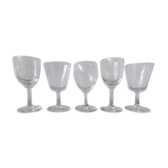 Set of 5 antique mismatched glasses