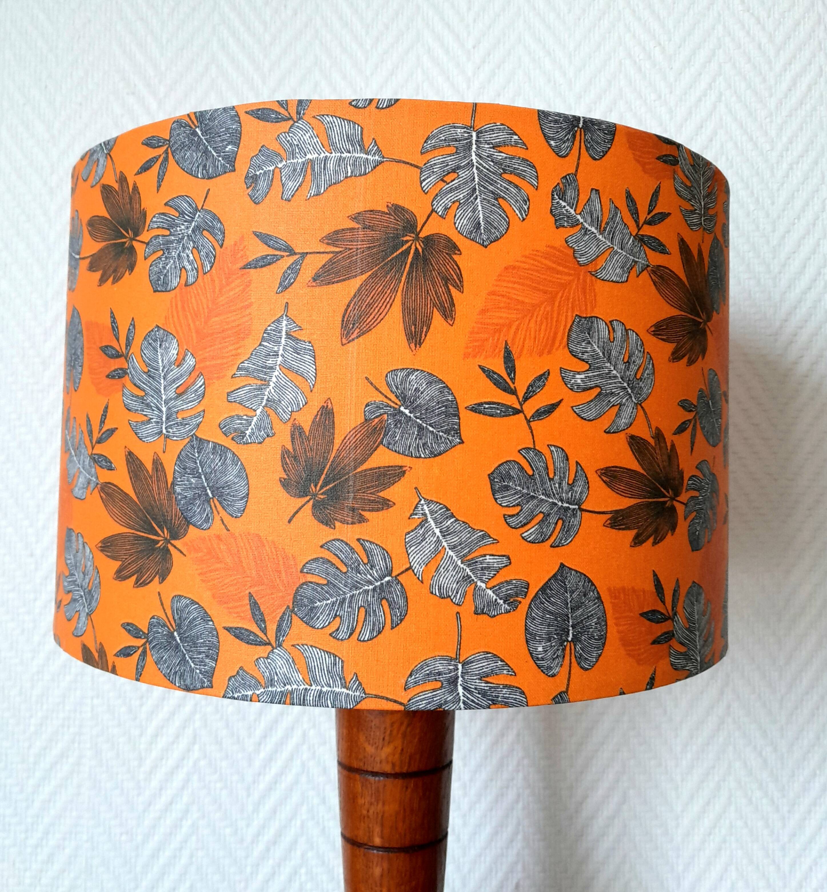 Art Deco wooden lamp and leafy lampshade