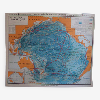 Old school map of geography oceans and seas Hatier Vallaux n°26