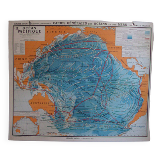 Old school map of geography oceans and seas Hatier Vallaux n°26