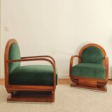 Paire de fauteuils art déco - velour de mohair vert
