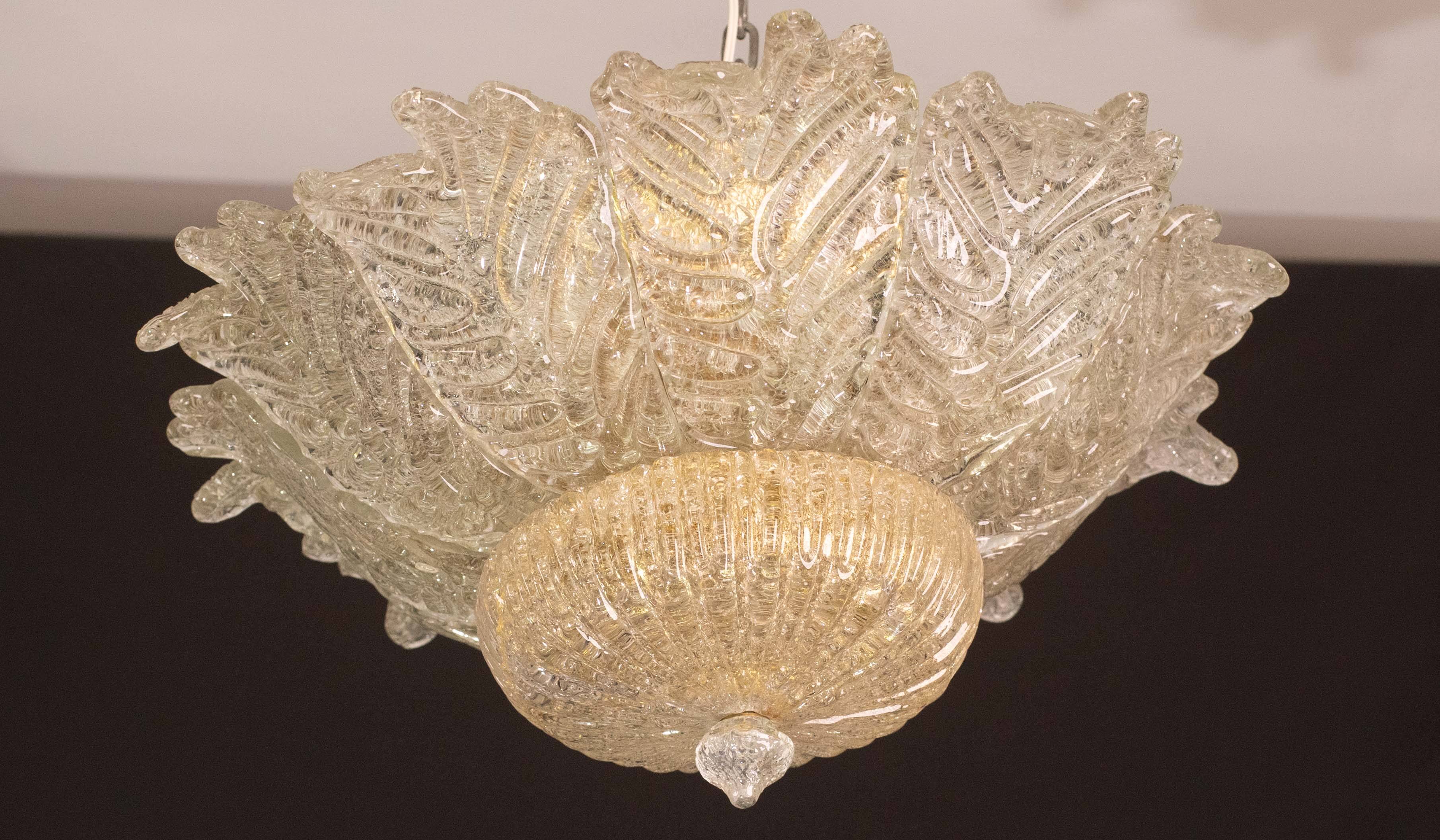 Splendid Amber Italian Murano Glass Ceiling Light, 1970s