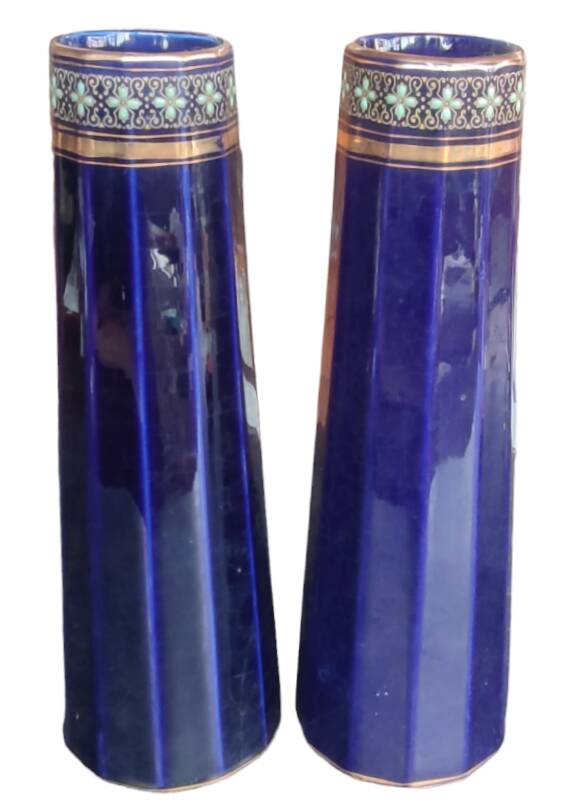 Pair of old vases/enameled decoration/gustave de bruyne