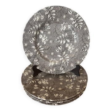 Ensemble de 4 assiettes à pâtisseries et 2 soucoupes Royal tudor