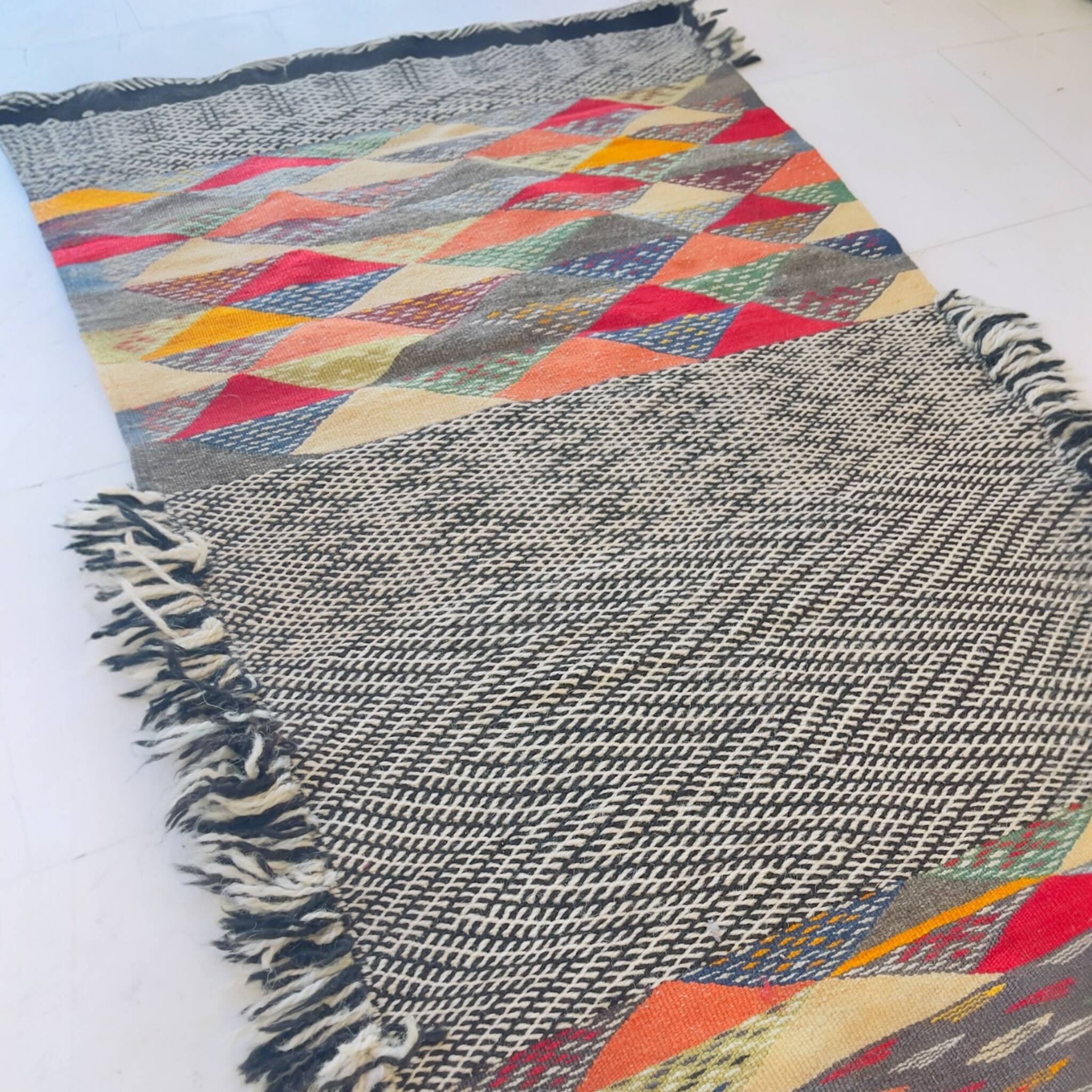 Tapis Kilim marocain, tapis de couloir en laine berbère tissé à la main