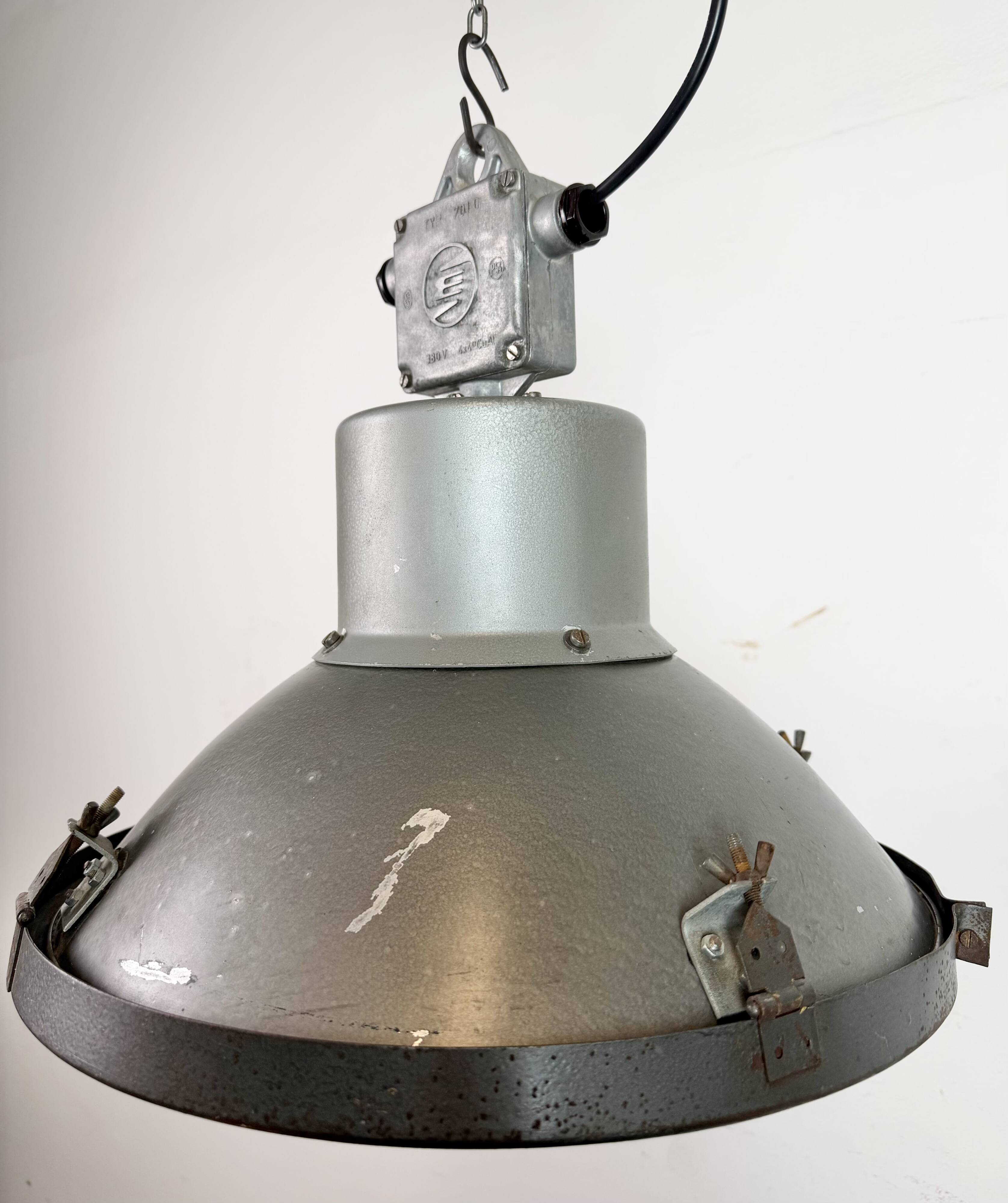Industrial Grey Hammer Paint Pendant Lamp from Elektrosvit, 1960s