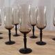 8 vintage smoked champagne flutes with black feet Arcoroc