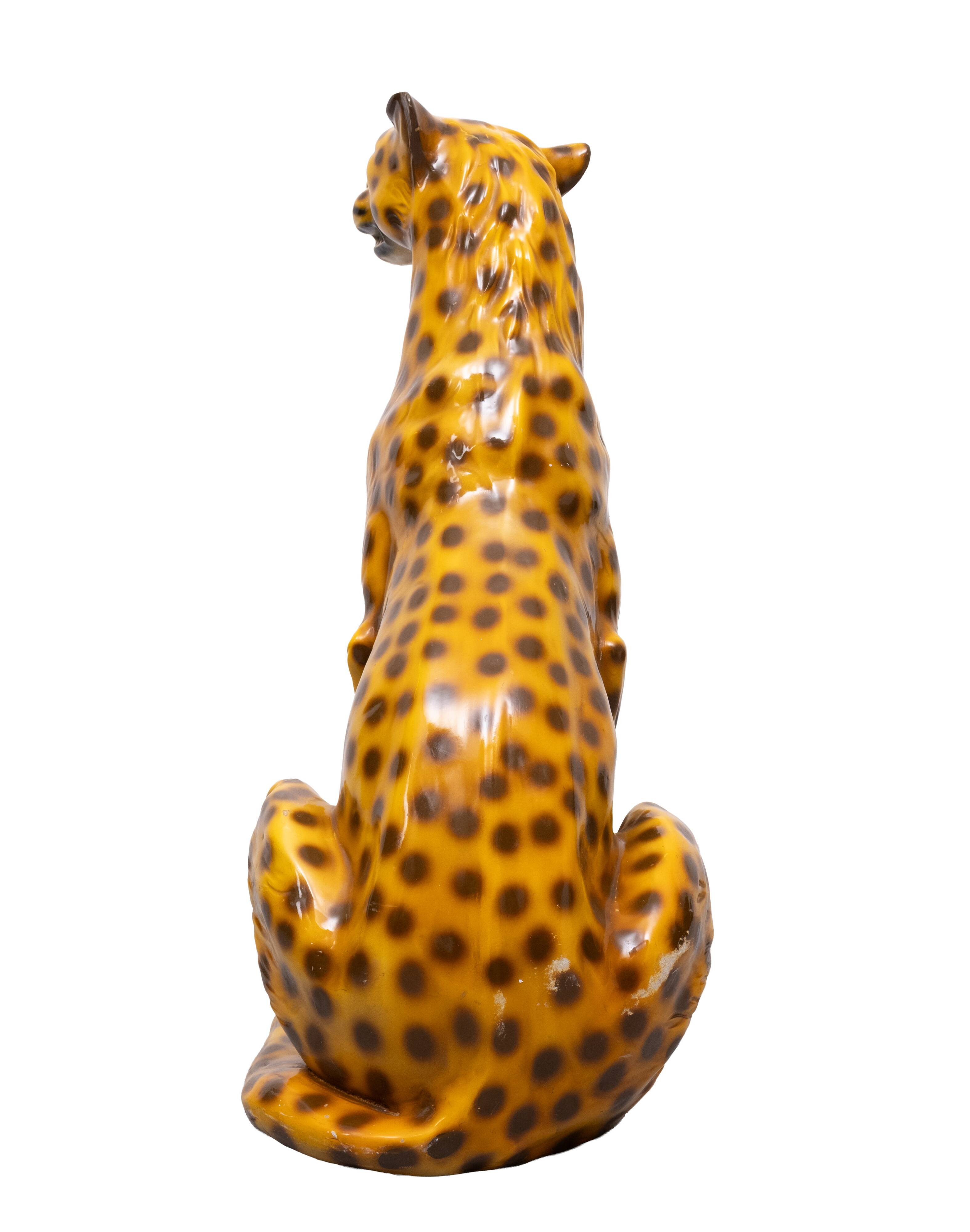 Italian Ceramic Monumental Cheetah Big Cat Statue 1970s