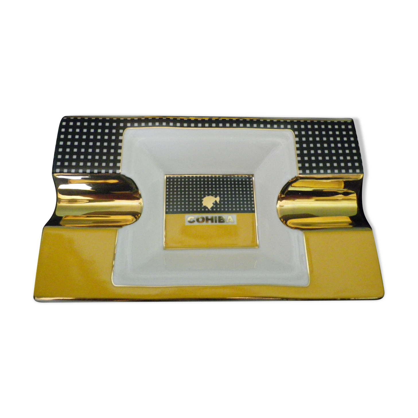 Ashtray COHIBA design, glazed porcelain, Cuba