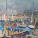 Oil painting on panel Alain Duperay port Breton, arrival of the fishermen