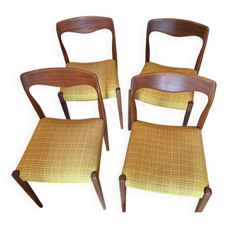Lot de 4 chaises type scandinave en bois et assise tissu moutarde