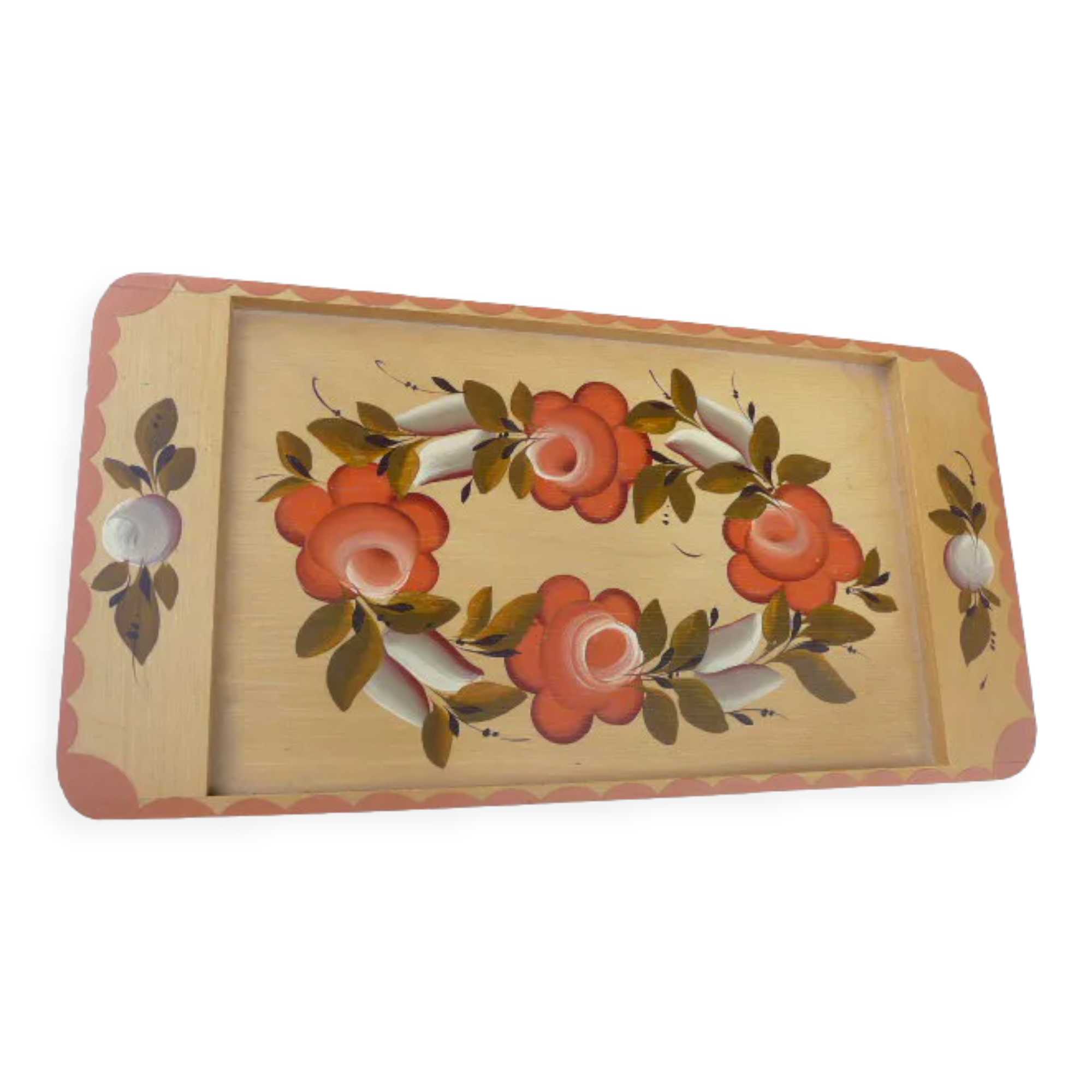 Russian tray in vintage painted wood