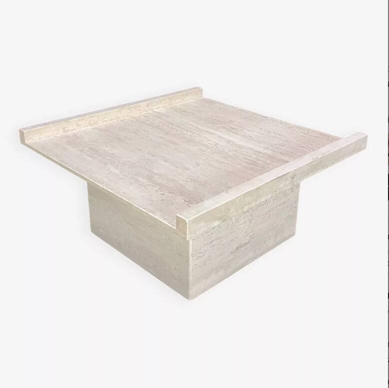 Square travertine coffee table by Claude Berraldacci. 1990s. France.