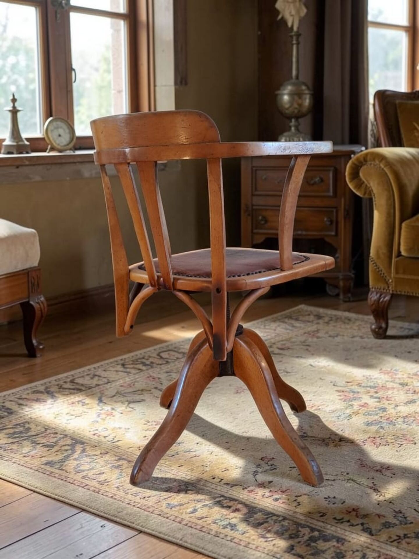 Siège de bureau rotatif en chêne, 1930s