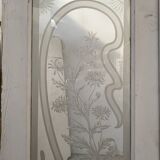 Double dividing door in wood and etched glass, 20th century