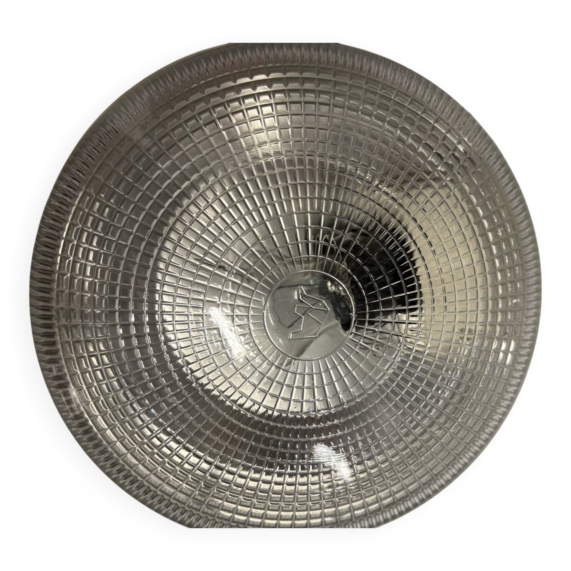 Suspension / Vintage ceiling light in prismatic glass and white base –