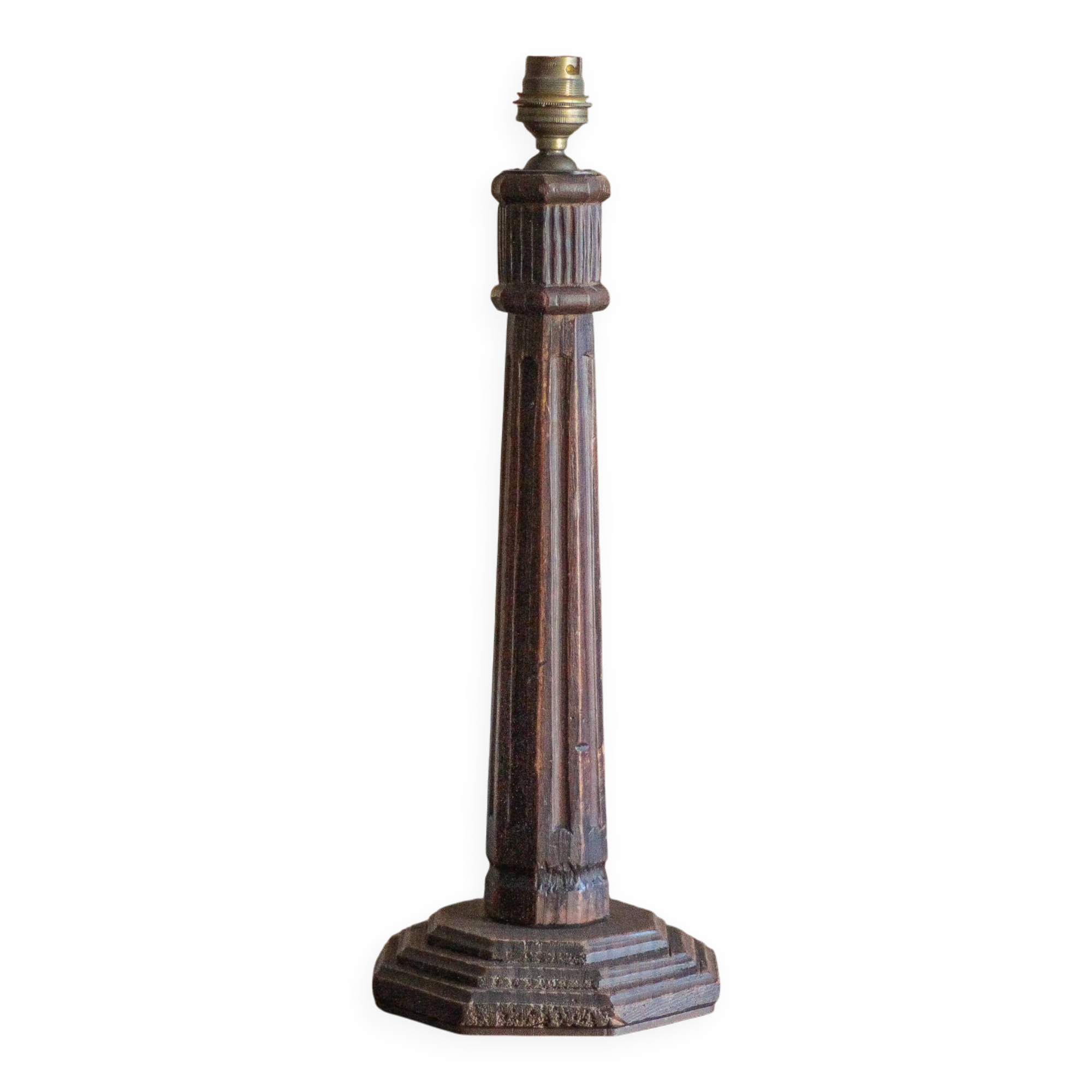 Wooden lamp, vintage turned wood lamp base, table lamp