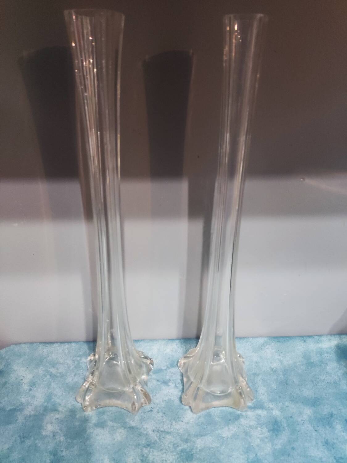 Pair of vintage chiseled glass soliflore vases