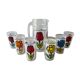 Orangeade service, 1 carafe and its 6 glasses, decoration flowers, France