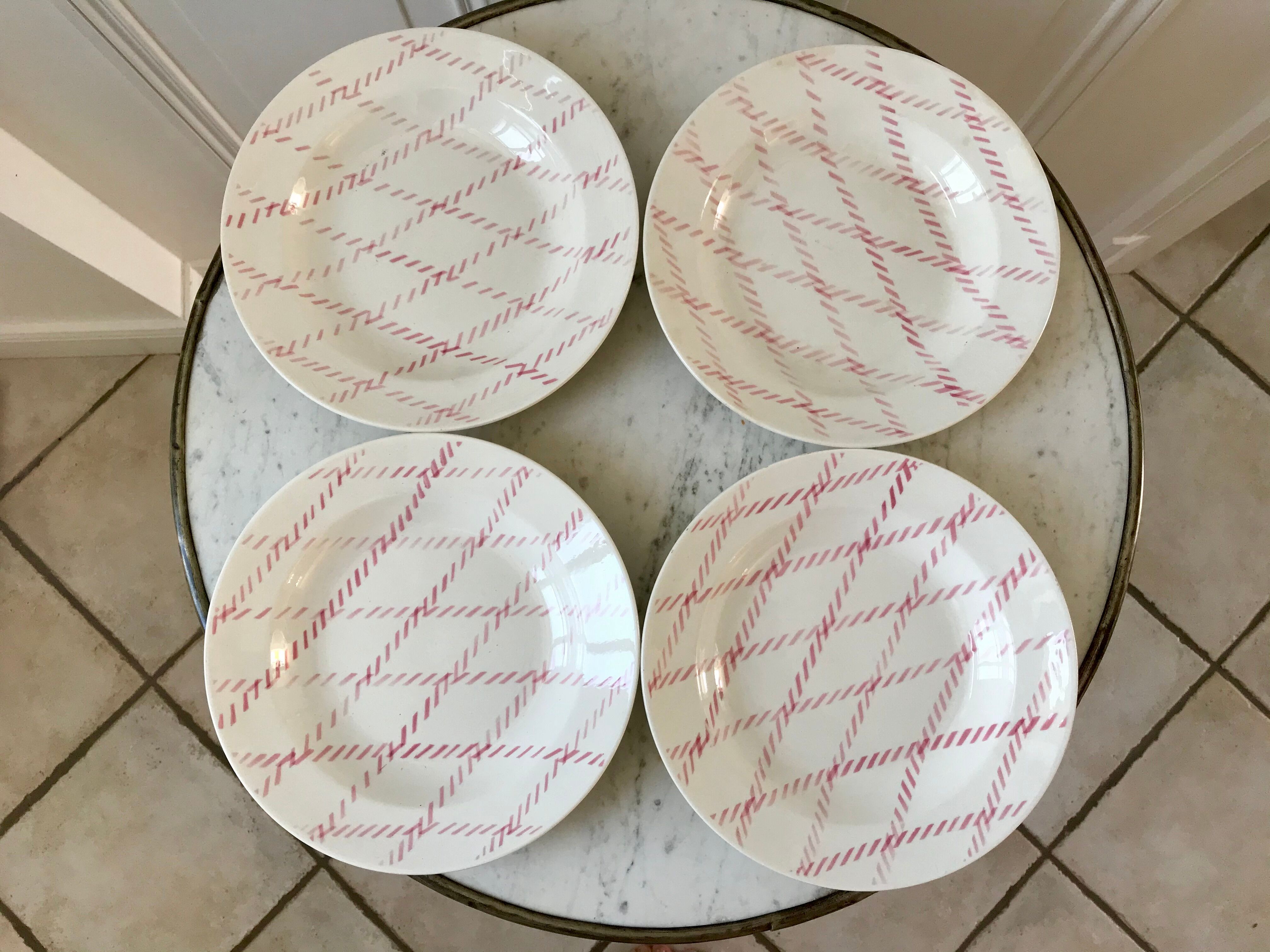 lot de 4 assiettes creuses Badonviller motif corde rose années 30