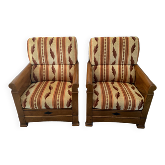 Jacques Leleu - Pair Of Cherry Wood Armchairs