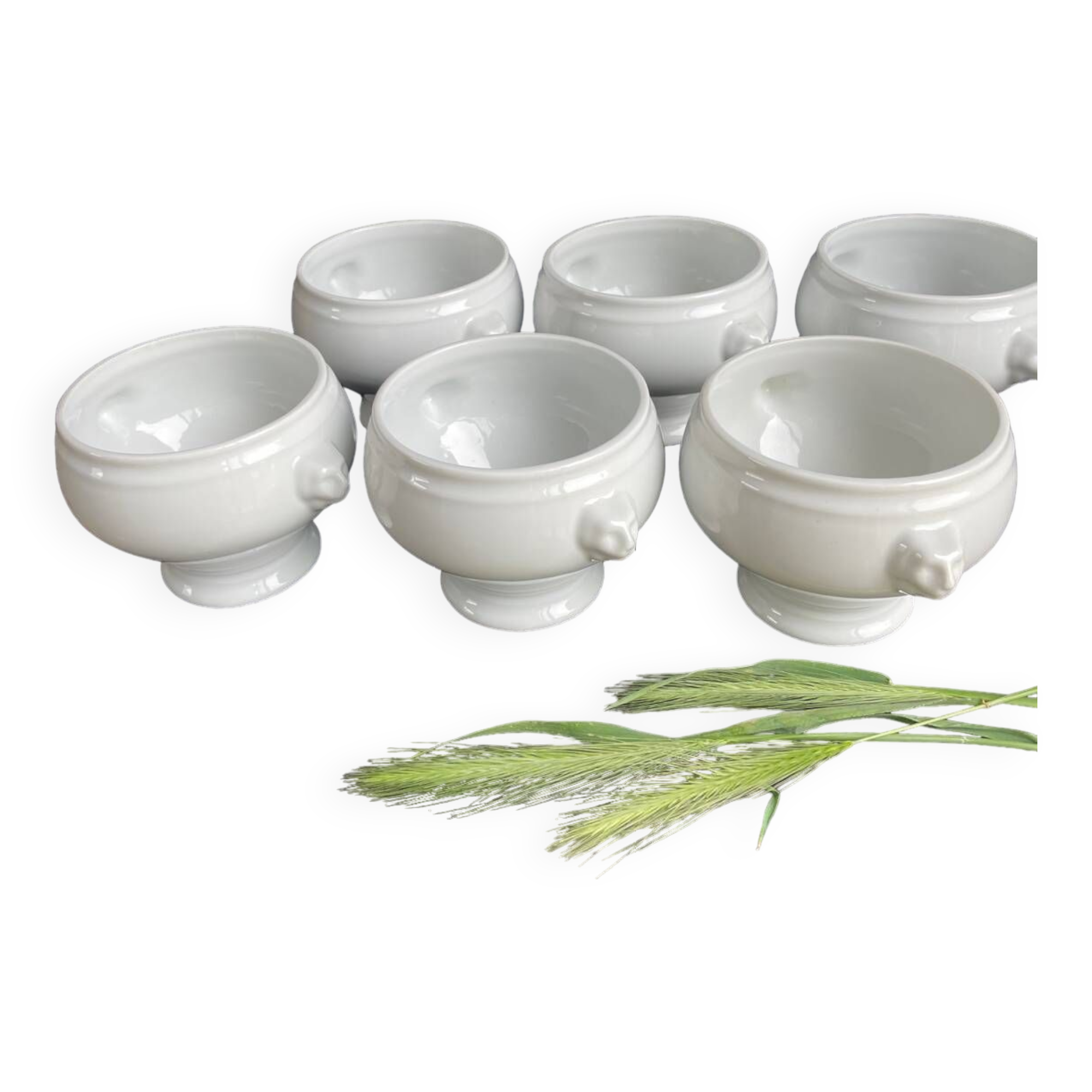6 porcelain lion head soup bowls