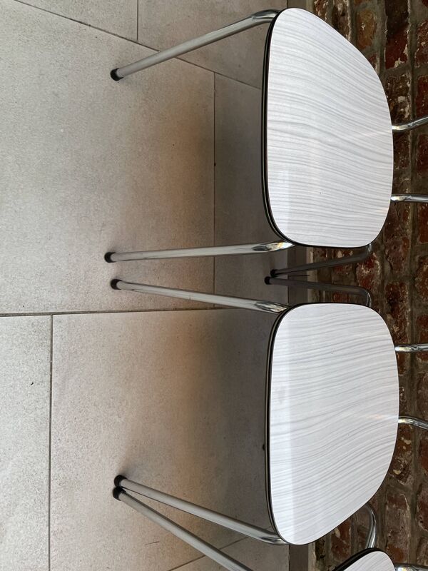 3 chaises vintage en formica gris clair années 60