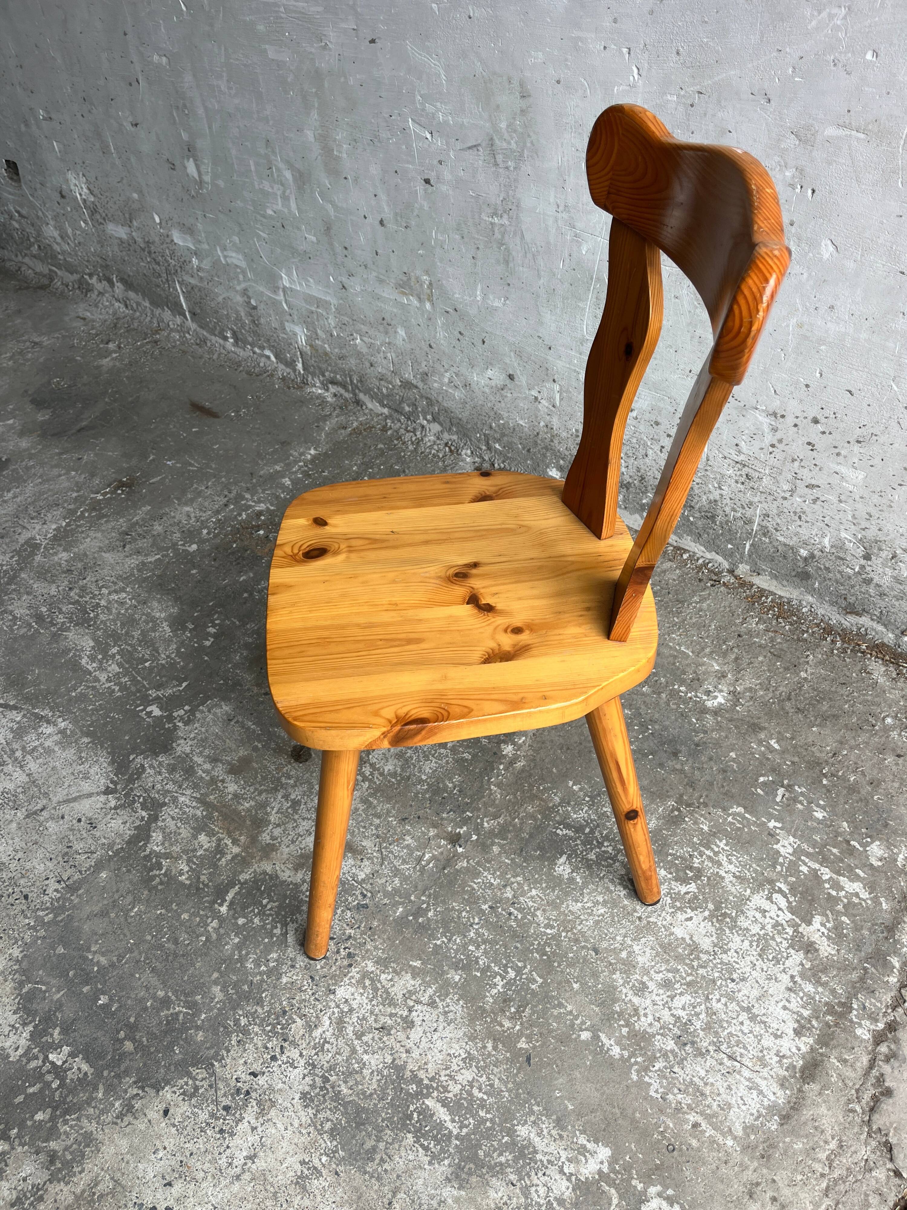 Set of 3 solid pine dining chairs – 1970s