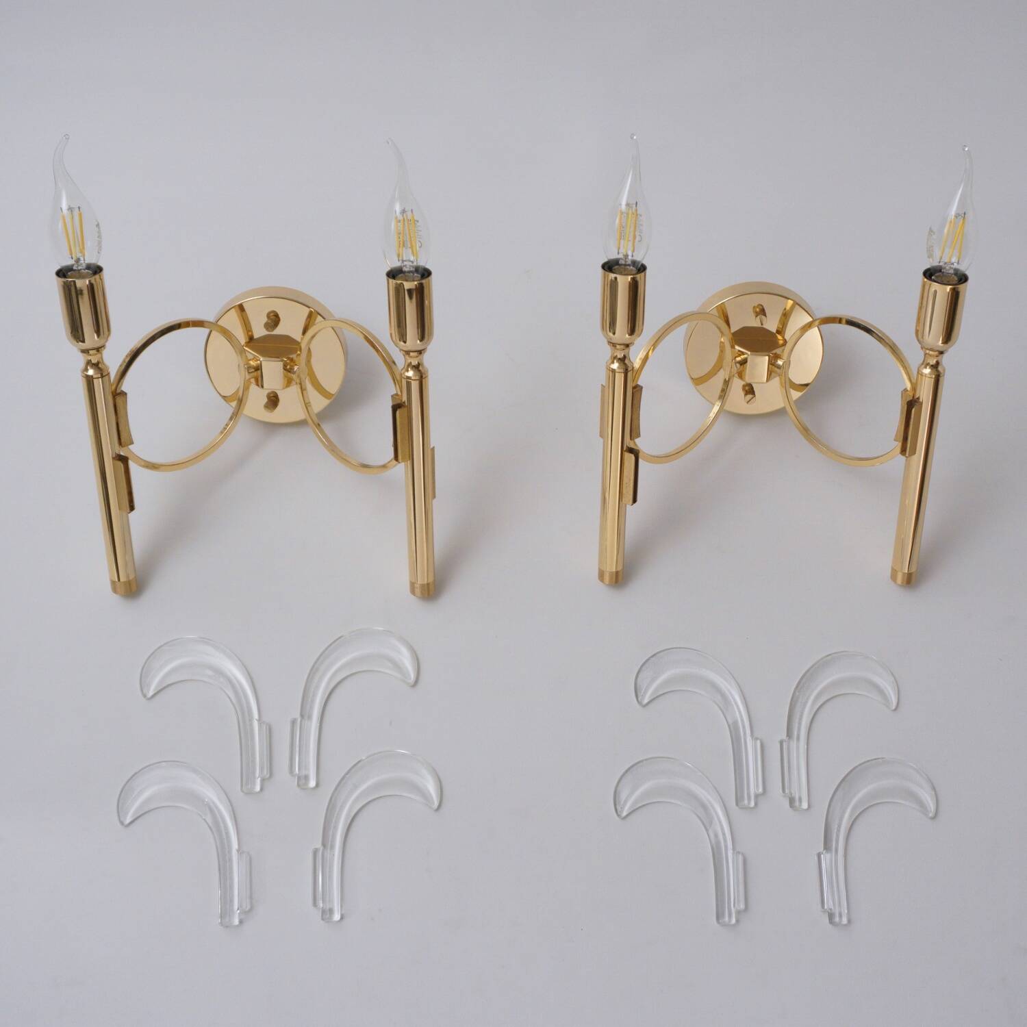 Paire d'appliques murales vintage en forme de palmier, cristal sur plaqué or, années 1970, italien