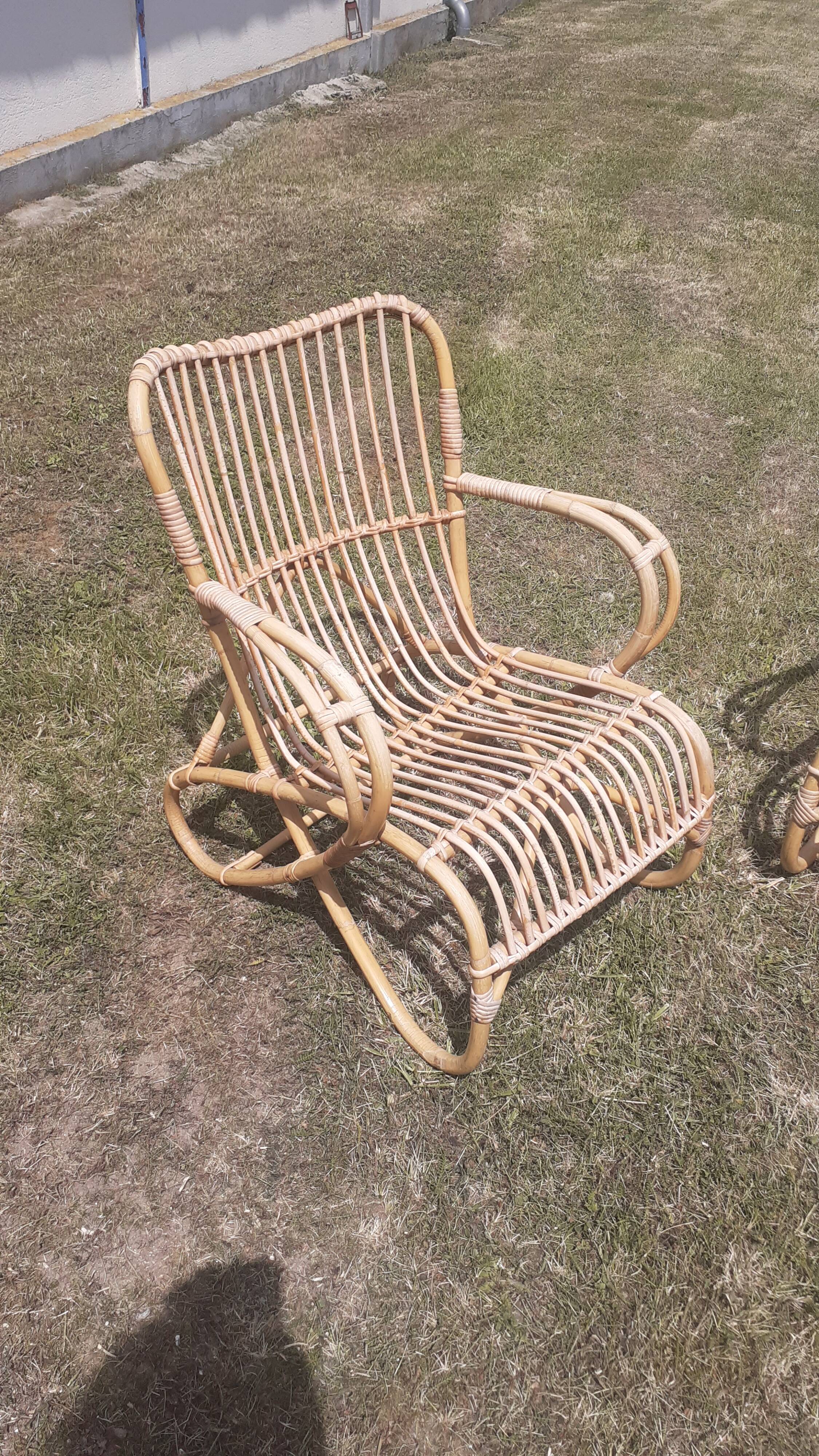 Rattan armchairs design Louis Sognot