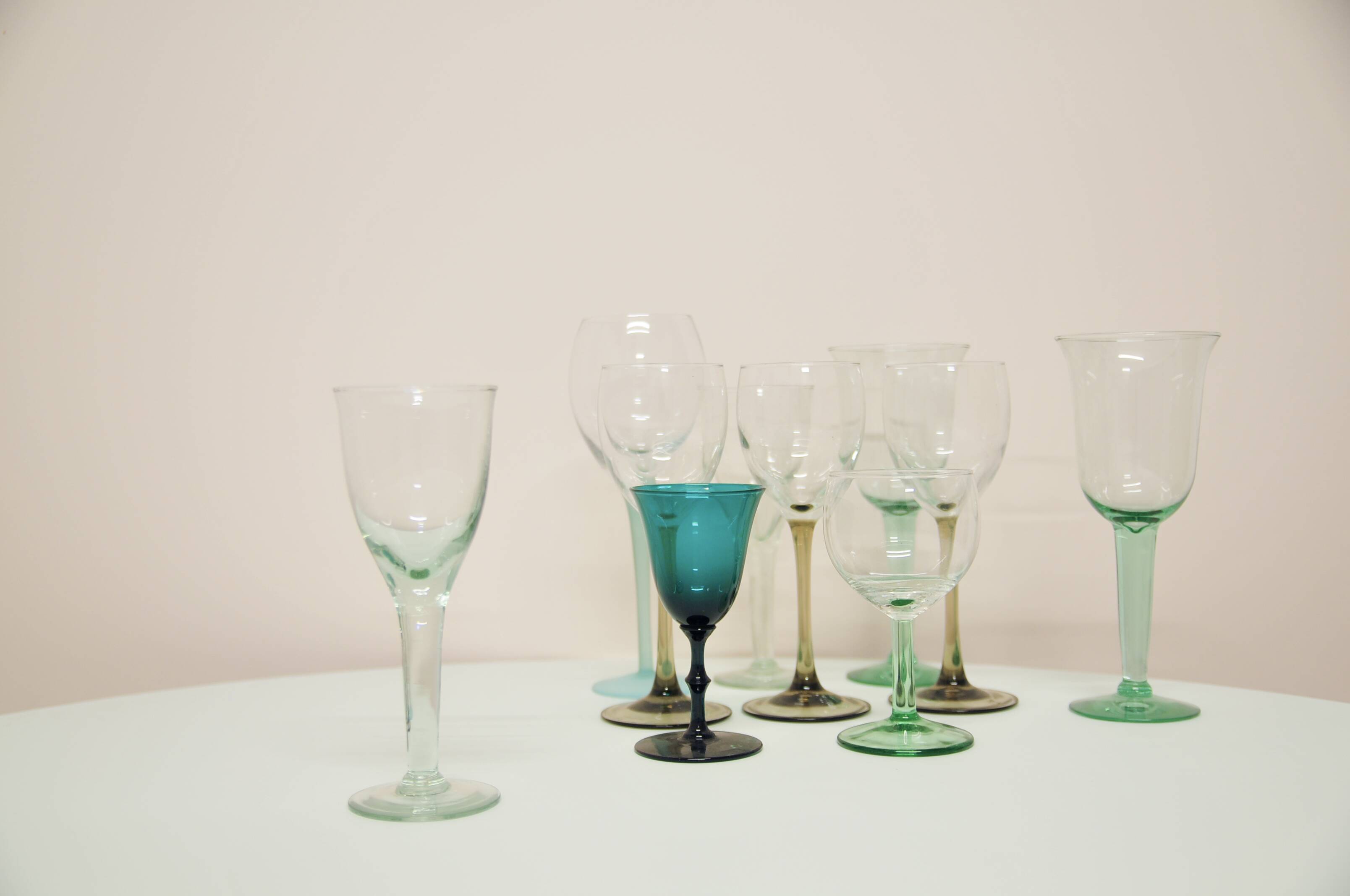 vintage varied set of green glasses