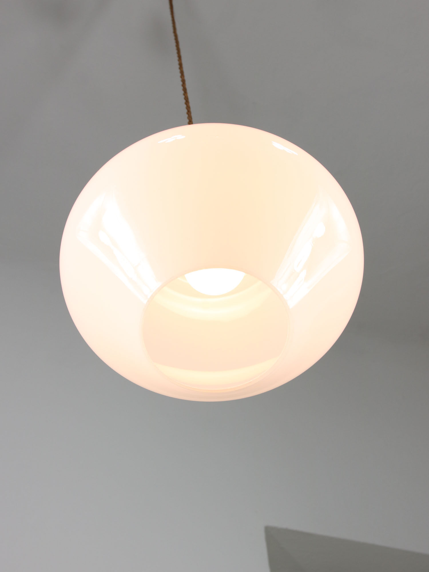 Mid-century italian white opaline and brass lamp