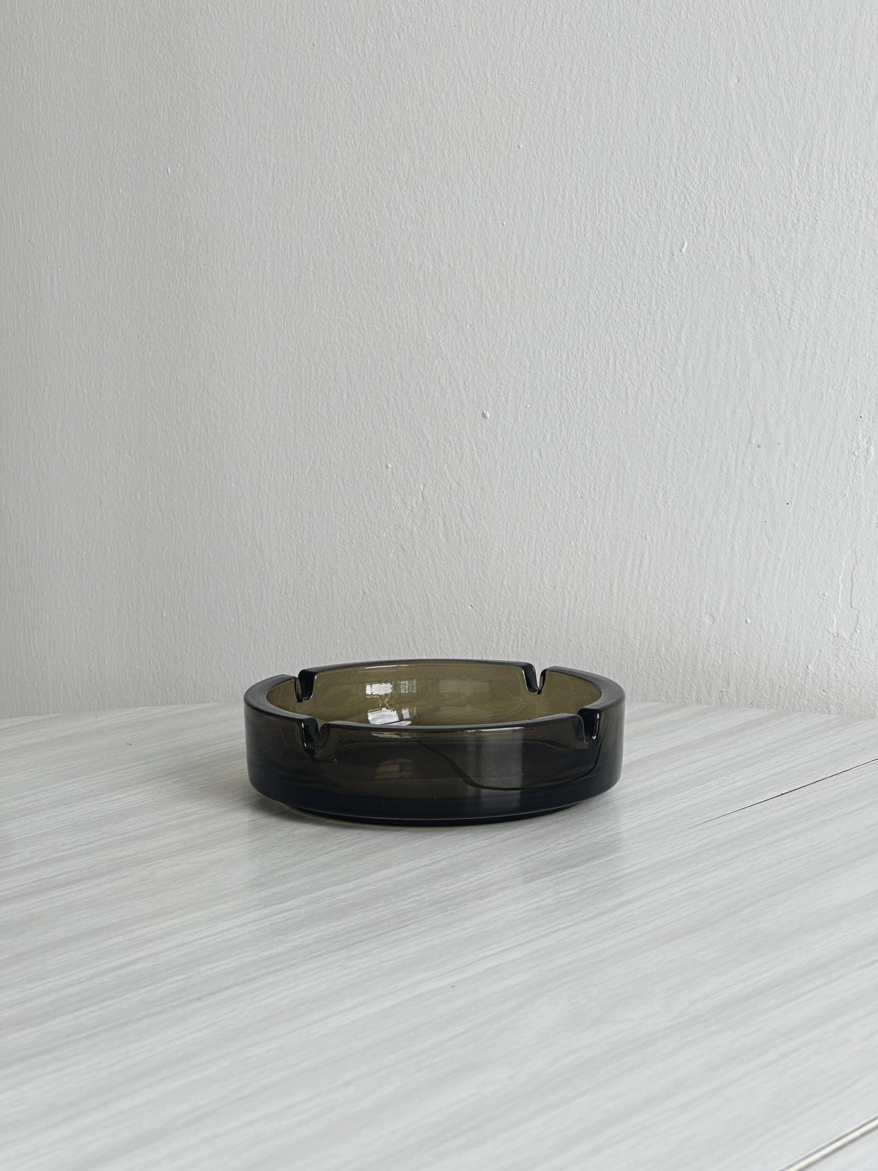 Thick smoked glass ashtray