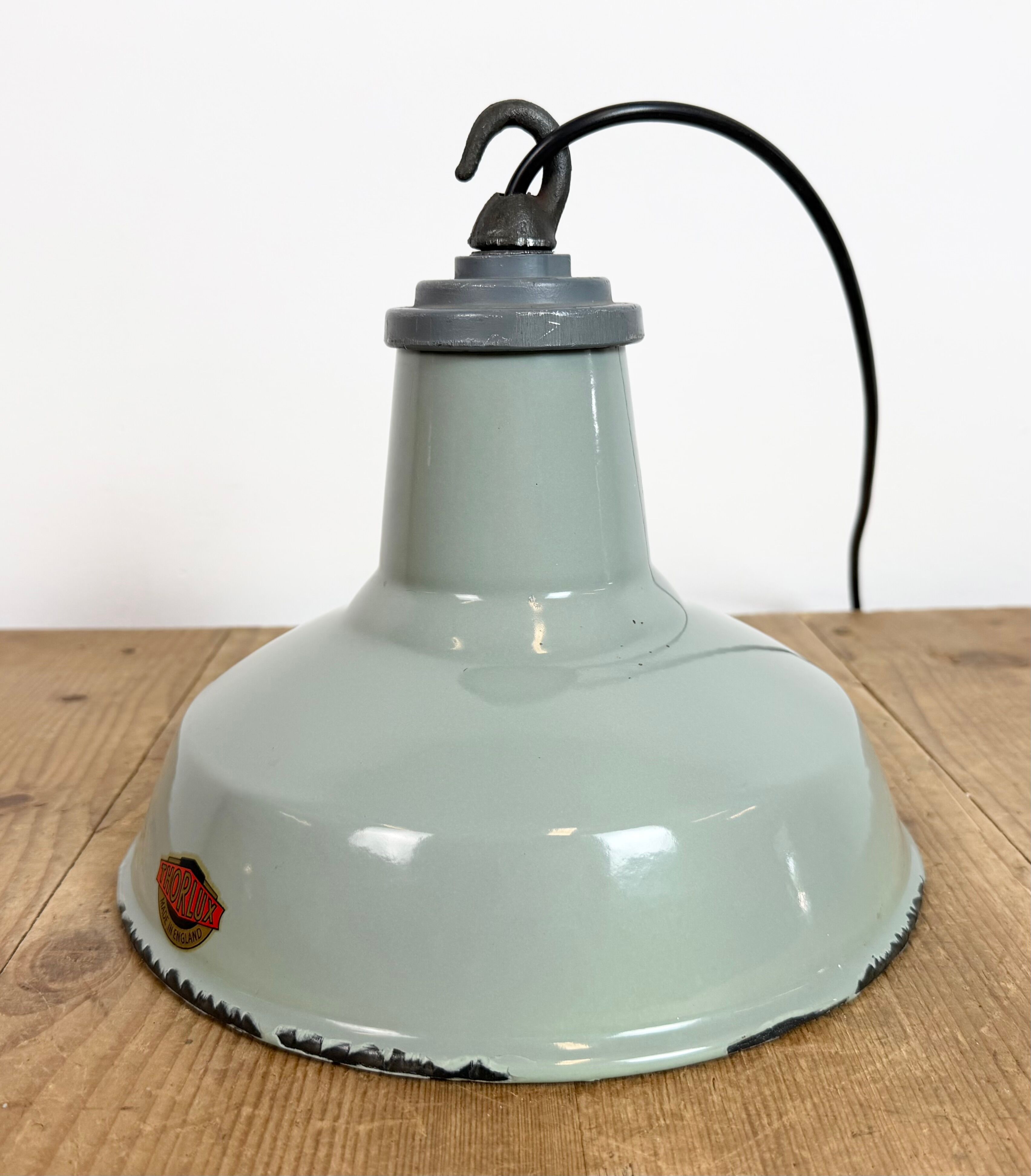 Industrial Grey Enamel Factory Pendant Lamp from Thorlux, 1960s