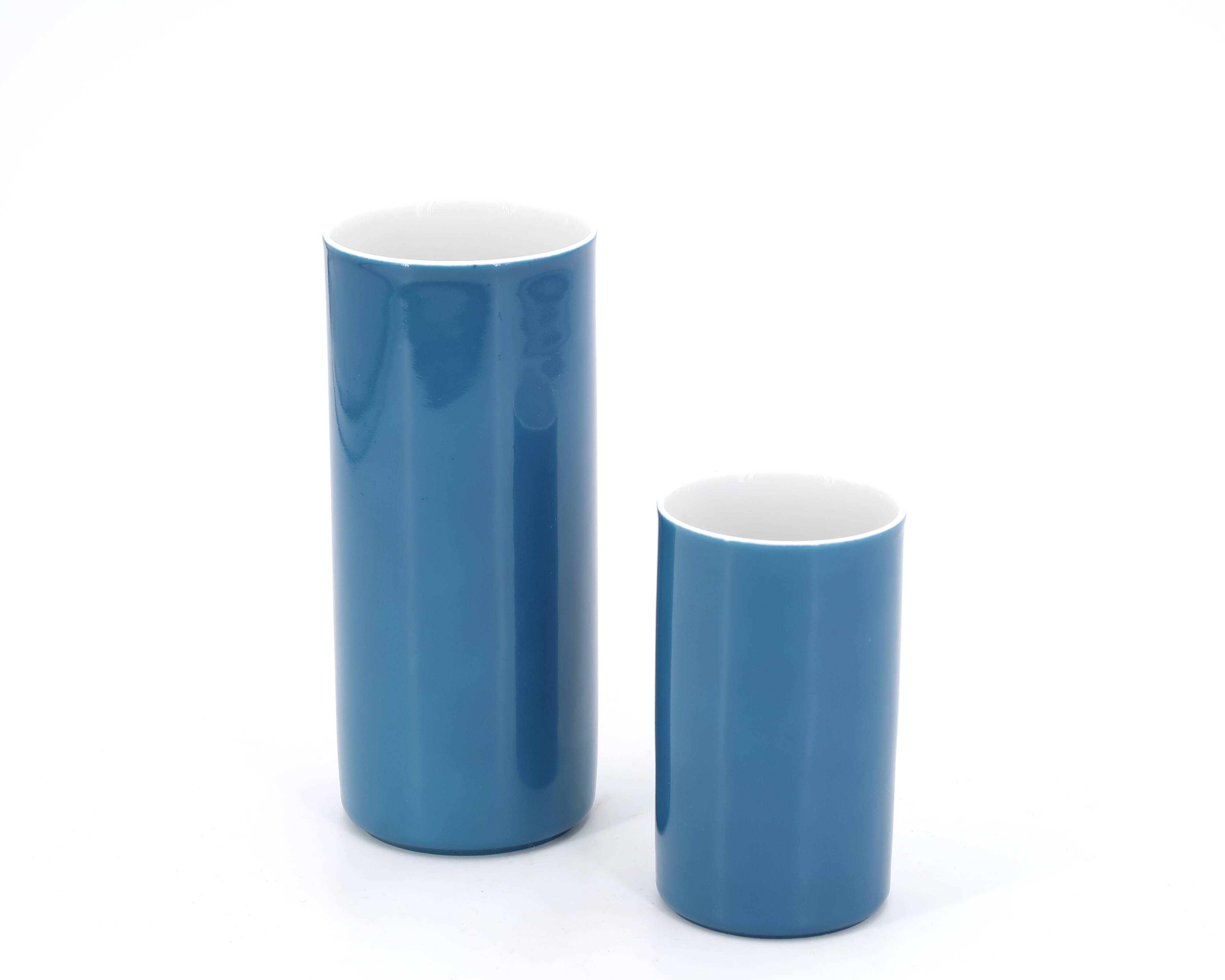 Arzberg Germany duck blue porcelain "roll" vases, 1970s