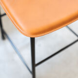 Dining chairs in brown leather and aluminum by ycami, 1980