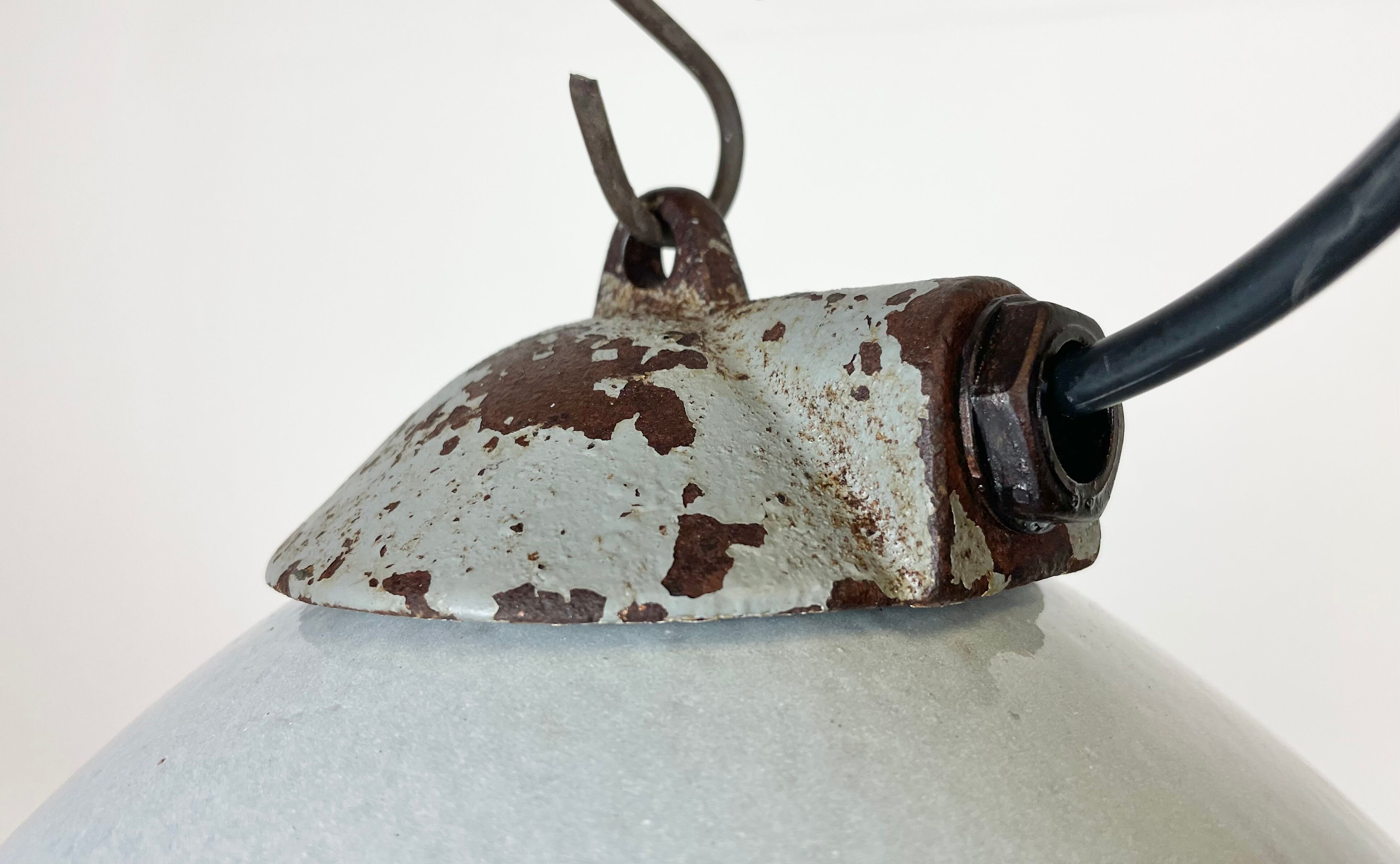 Industrial Grey Enamel Factory Lamp with Cast Iron Top from Zaos, 1960