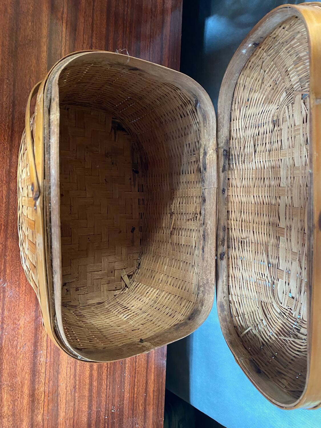 Antique Bressan Basket Fishing Net Wicker Woven Vintage #C072