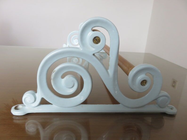 Towel rack in enamelled cast iron pale blue Art Deco 30s 40s
